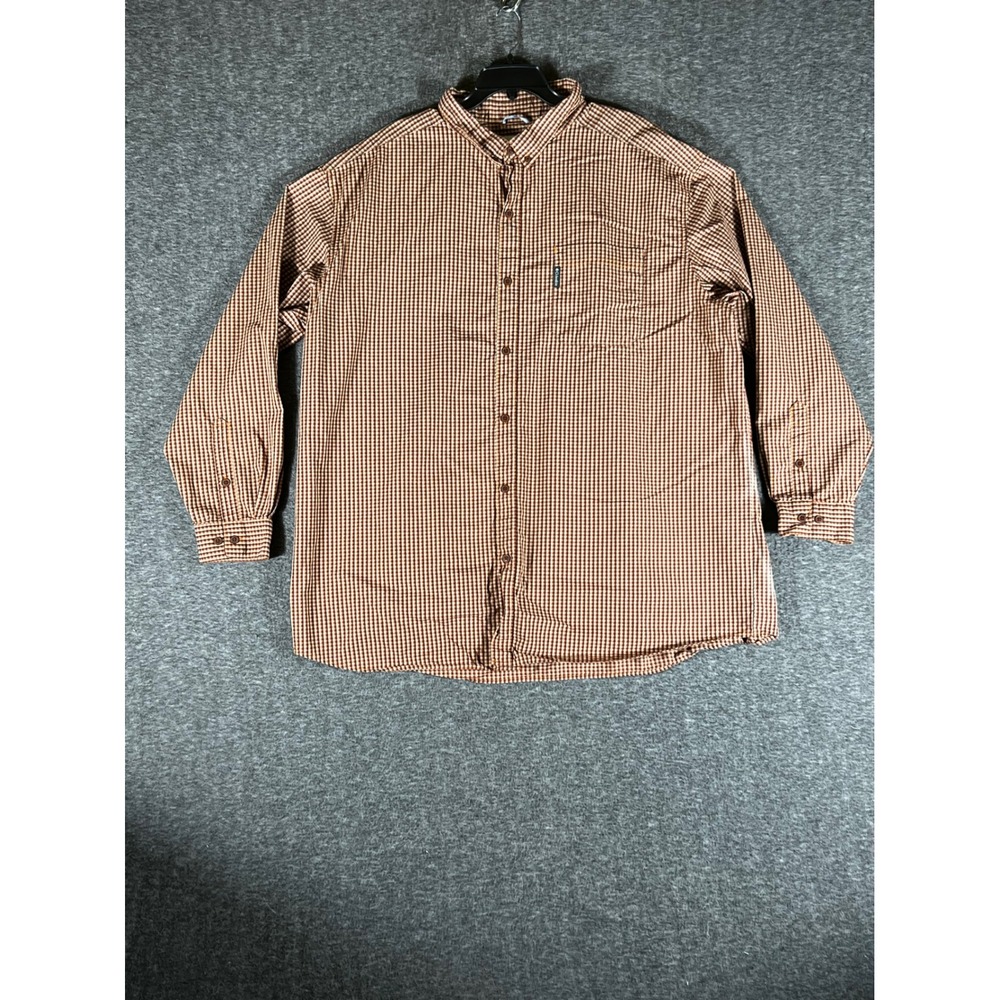 Columbia Mens 4XT Orange Gingham Check Long Sleeve Button Down Cotton Shirt